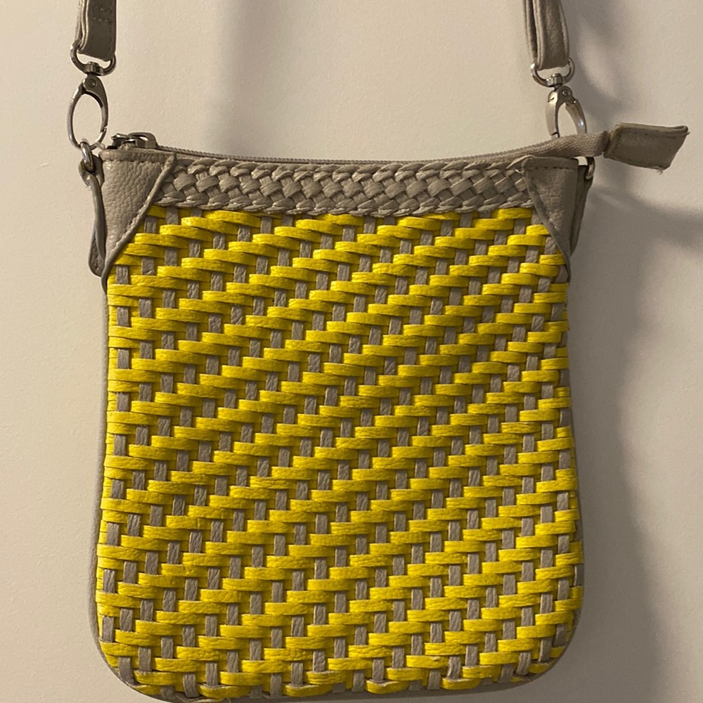 Street level adorable woven yellow side satchel